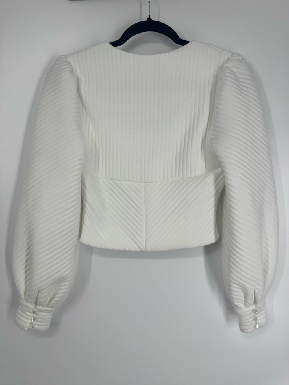 Anthropologie Eri + Ali White Ribbed V-Neck Puff Sleeve Crop Top Size XS - Picture 8 of 11